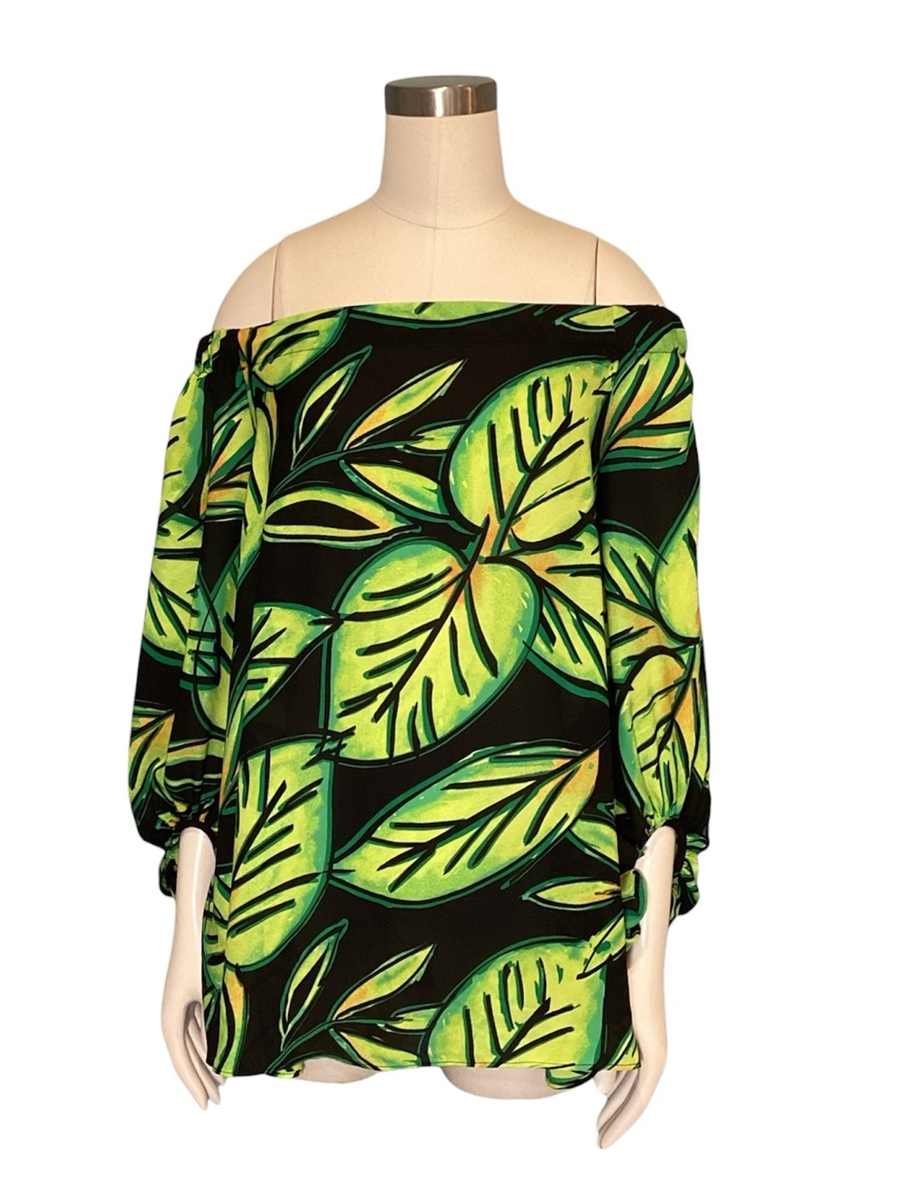 💚 Joseph Ribkoff Off-Shoulder Leaf Print Blouse, Size 16